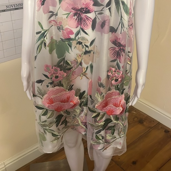 Spense Sleeveless Embroidered Overlay Bow Tie Spring Floral Sheath Dress Size M - Picture 3 of 13